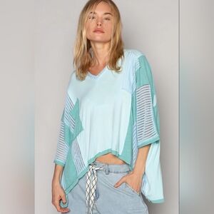 POL V-Neck Crochet Detail Oversized Shirt